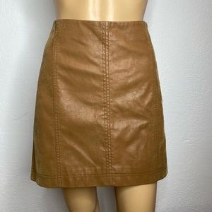 Free People Modern Femme Vegan Leather Mini Skirt Size 10 Brown, Tan